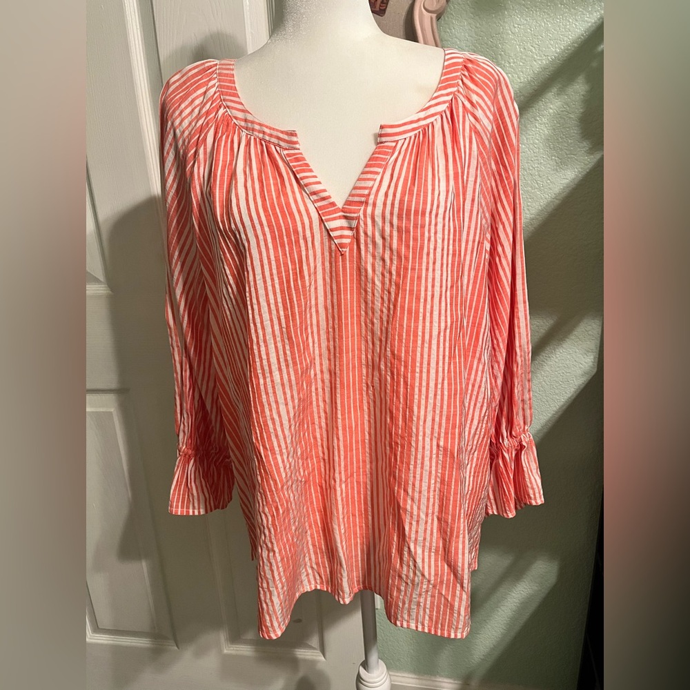 Tommy Bahama Coral and White Striped Top